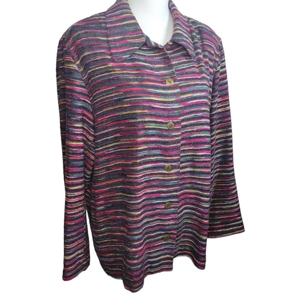 Alfred Dunner Button Down Jacket Blazer Stripes Collared Shoulder Pads Womens 18